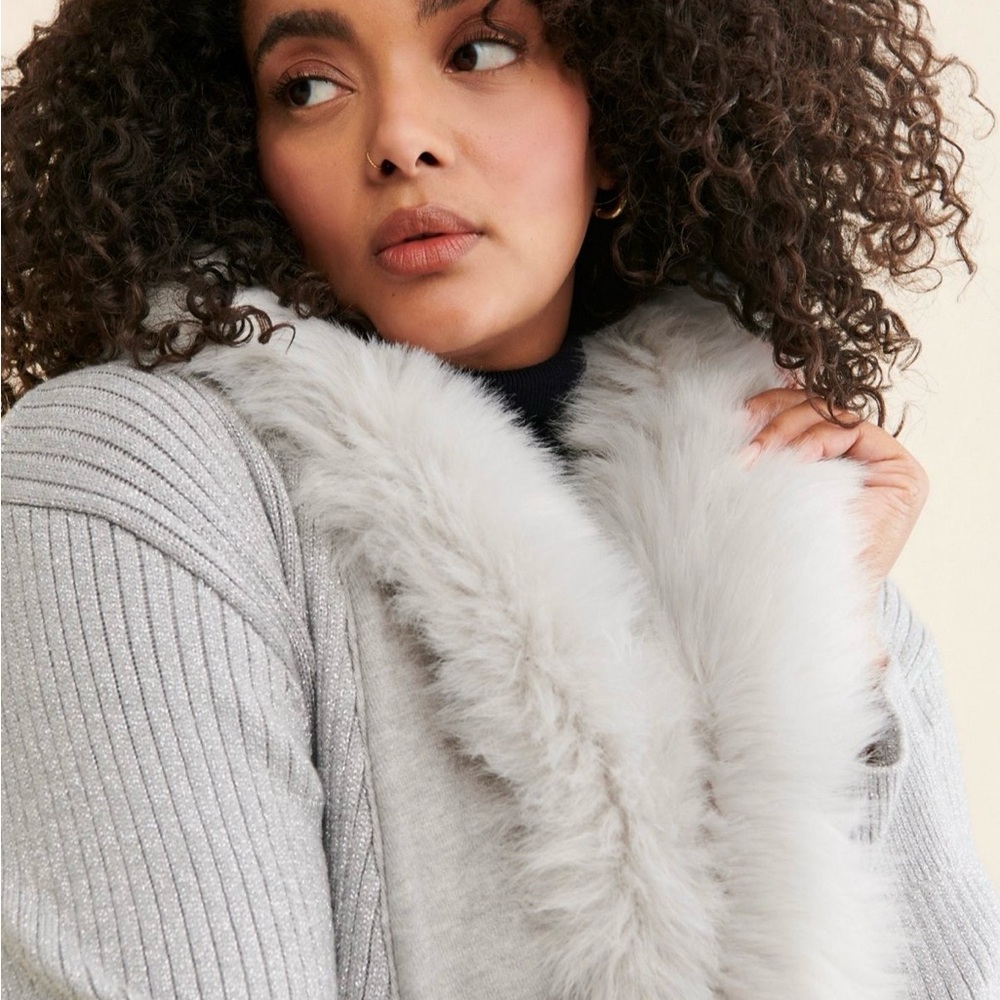 Show Me Your Mumu Gray Faux Fur Trim Long Cardigan Cozy XS